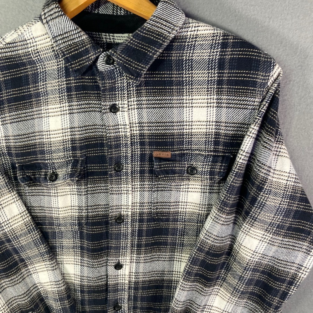 Orvis Mens Flannel Shirt Medium Plaid Button‎ Up Long Sleeve Shacket Casual
